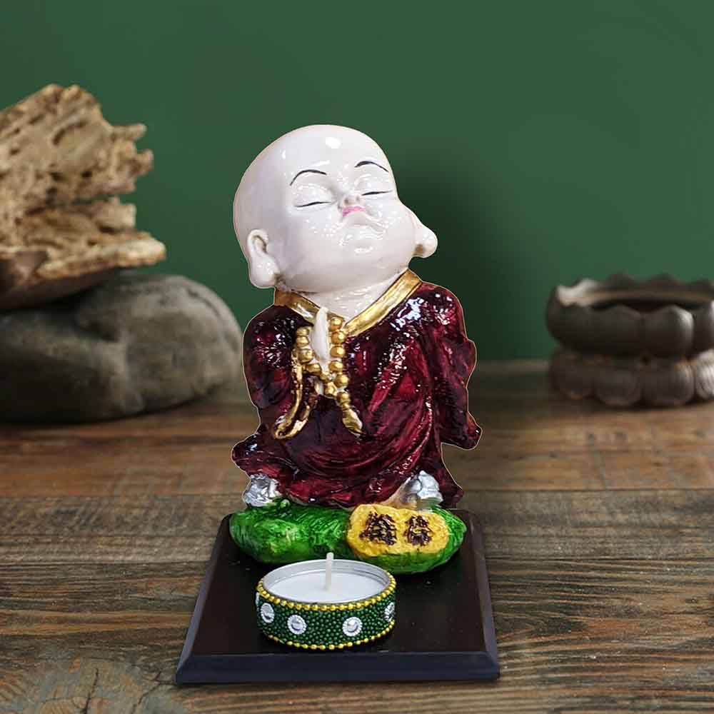 Baby Monk Buddha Statue With Tealight Holder